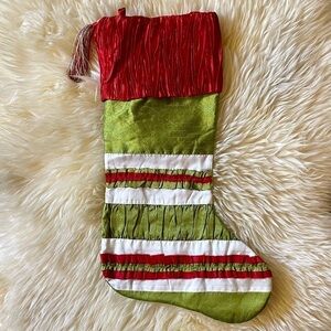 Christmas Stocking Satin Ruched Ribbon Red Green Ivory Tassel Holiday 19”